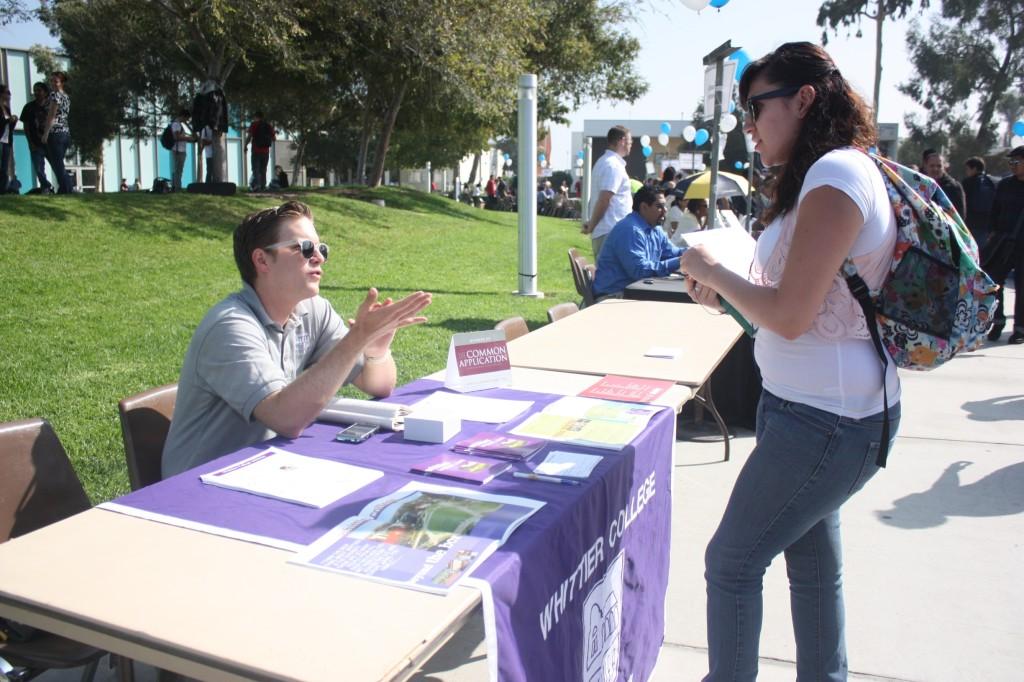 Whittier College Admissions Counselor Gabriel Chabaran assisted students like English major Natasha Majano during the University Mega Fair on Oct. 13. Representatives from various colleges and universities attended the fair to assist Cerritos students who are looking to transfer.