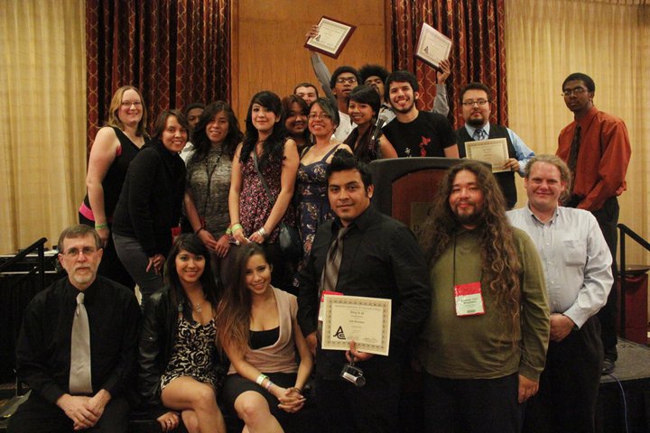 Members of the Talon Marks staff display their individual awards at the 2011 Journalism Association of Community Colleges' State Conference held in Sacramento, Calif.