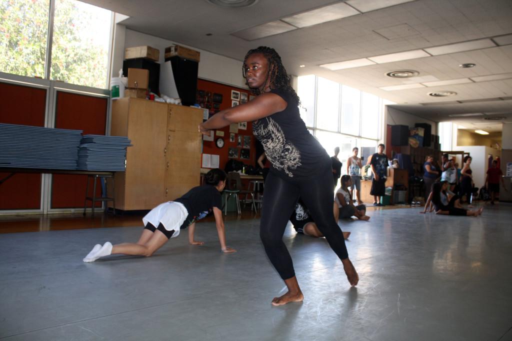 Dance major Areal Hughes practicing at the Dance Studio in the Fine Arts Building. Hughes was elected last year as Cerritos Colleges first ever female African-American student member of the Board of Trustees.