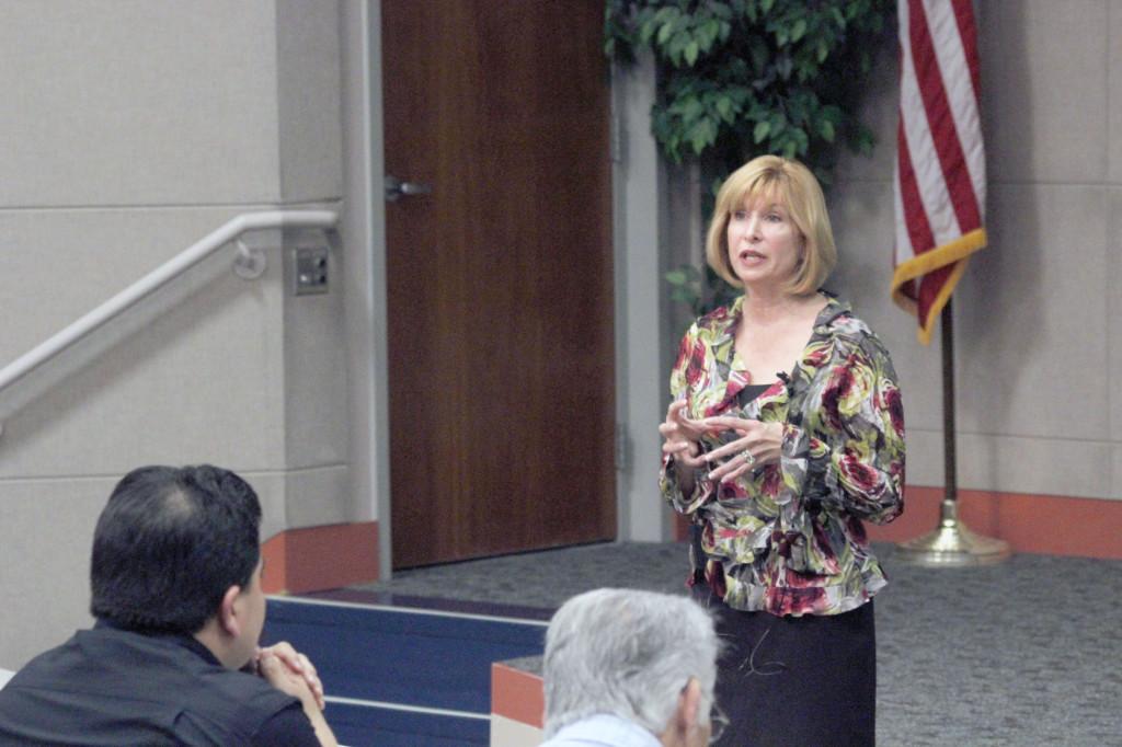 New Vice President of Academic Affairs JoAnna Downey-Schilling speaks at a campus forum on campus on Feb. 23. Downey-Schilling, who previously served at Rio Hondo College, was chosen for the position on March 21.