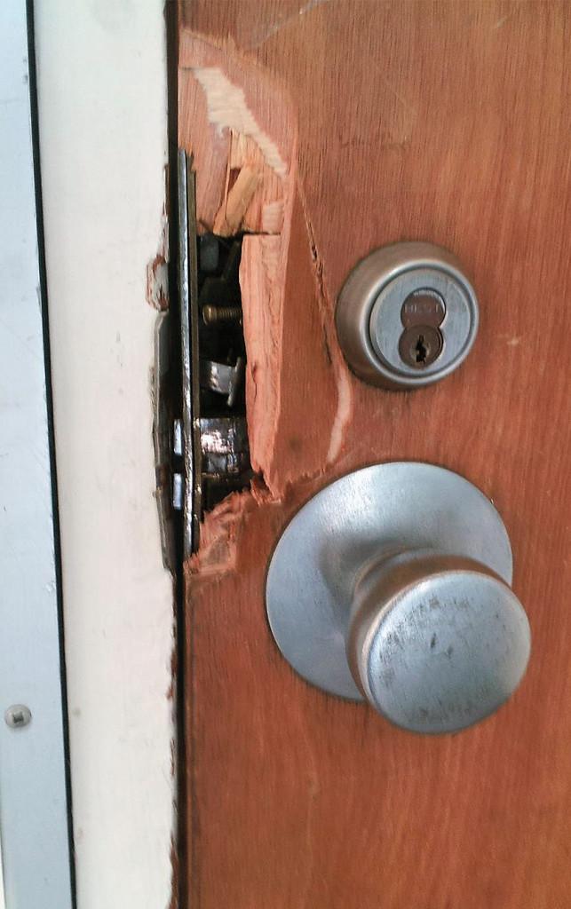 Unknown burglars broke off part of the wood to the Newsroom door in order to gain entry early Monday morning. After gaining entry, two computers were stolen from the classroom.