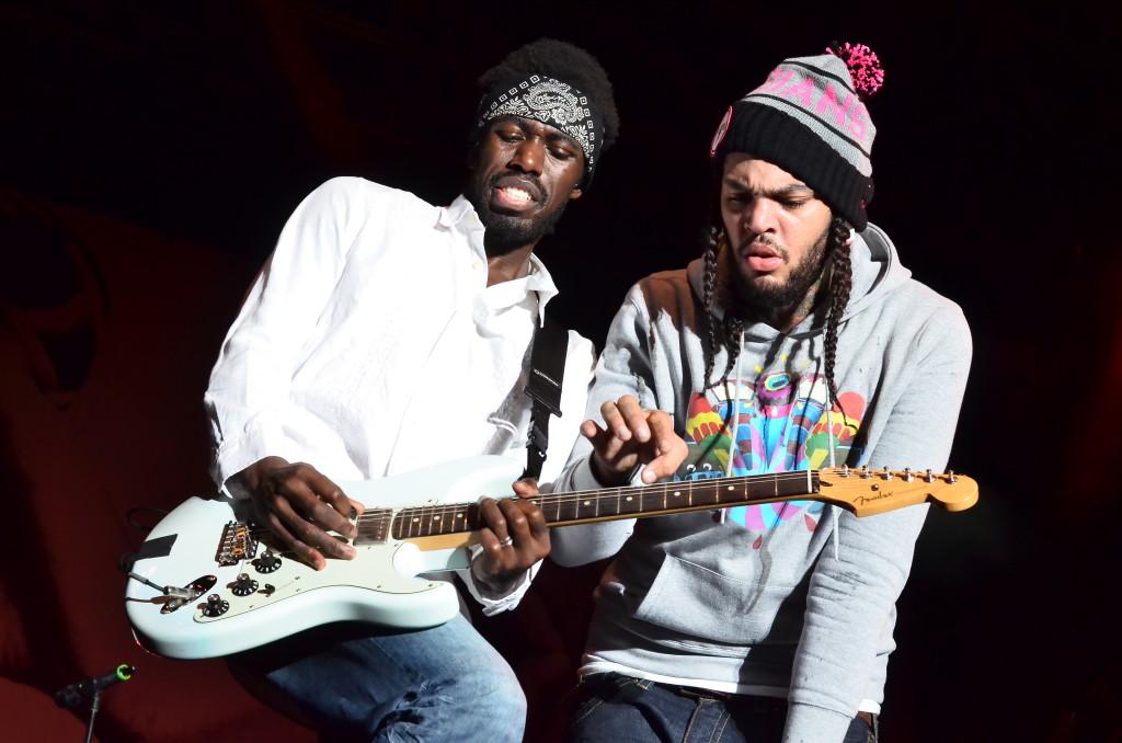 Gym Class Heroes guitarist Disashi Lumumba-Kasongo and singer Travie McCoy performing at the Homecoming Party Bowl hosted by Tostitos at Falcon Stadium on Thursday Dec. 13.