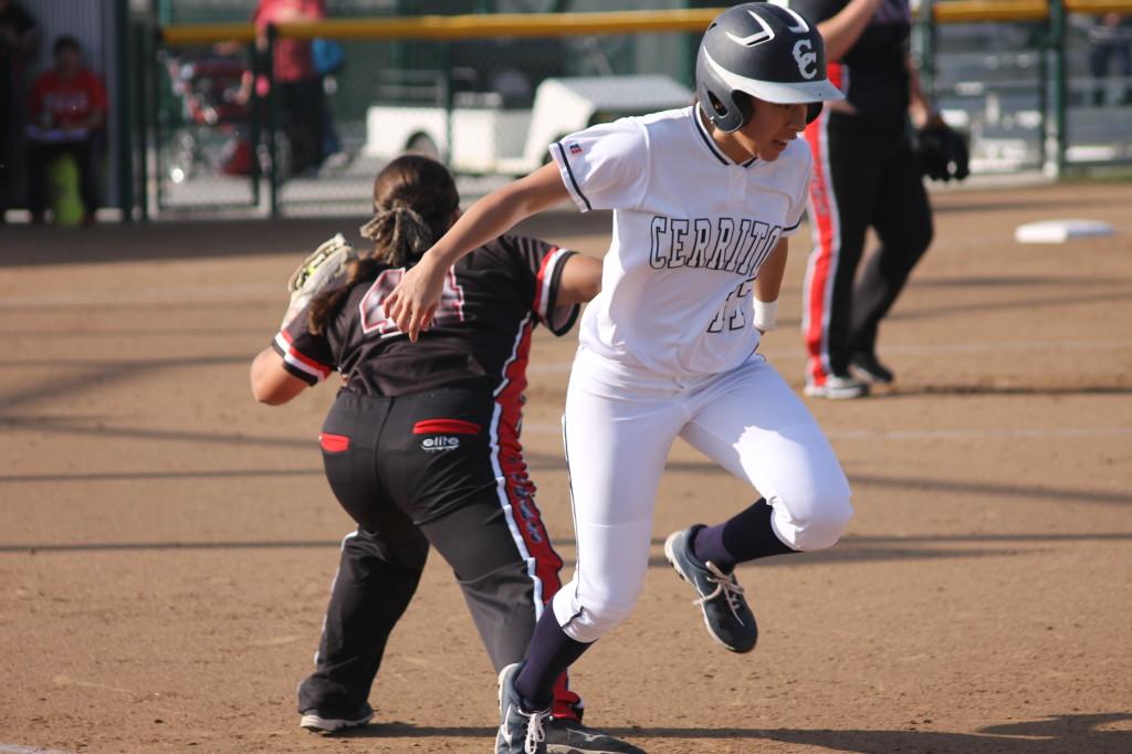 Good start, bad ending- First inning we had bases loaded, we had an opportunity to be all over them, head coach Kodee Murray said. Freshman outfielder Joanna Perruccio charges first base.Photo credit: Roberto Maldonado