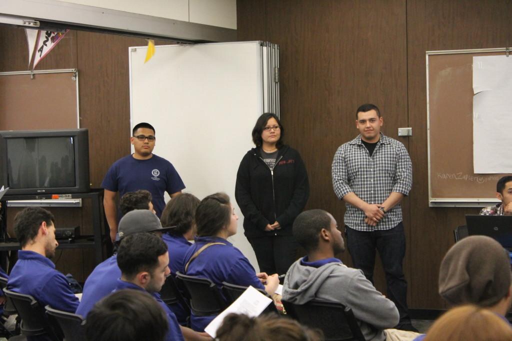 (As shown from left to right) Richard Borjas, Maritza Olmos and Juan David Camerena anxiously wait as the ASCC senate members cast votes on their approval to be assistant executive members.Photo credit: Larissa Morales