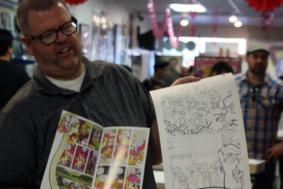 Metropolis Comics owner, John Berry, displays art work from My Little Pony drawn by Tony Fleecs. Fleecs is a main artist of the My Little Pony series. Photo credit: Sebastian Echeverry