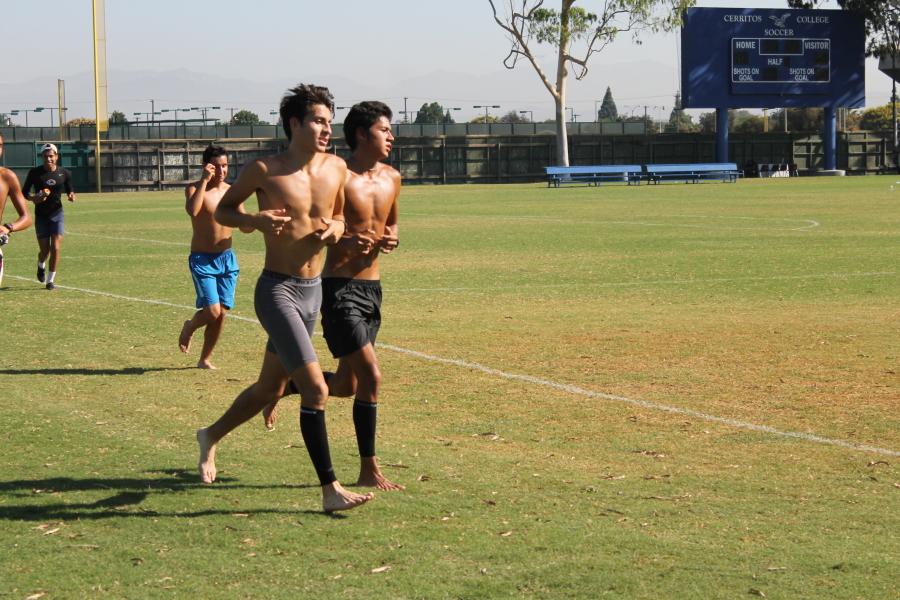 The+mens+cross+country+team+are+running+as+a+pack+during+practice.