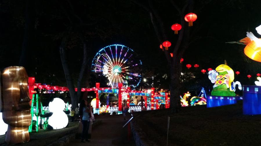 The Los Angeles County Fair lights up at night with the Chinese village lantern exhibit, Luminasia. Visitors from all over Southern California come to the event to have a fun time. Photo credit: Katherine Grijalva
