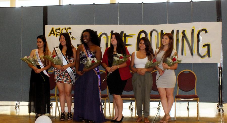 Six of the seven Homecoming Queen nominees stand together during the introduction ceremony that occurred Monday, Oct. 13. Voting for Homecoming Queen will occur this week, with the results being announced at the Homecoming game Saturday, Oct. 18 Photo credit: Carlos Holguin
