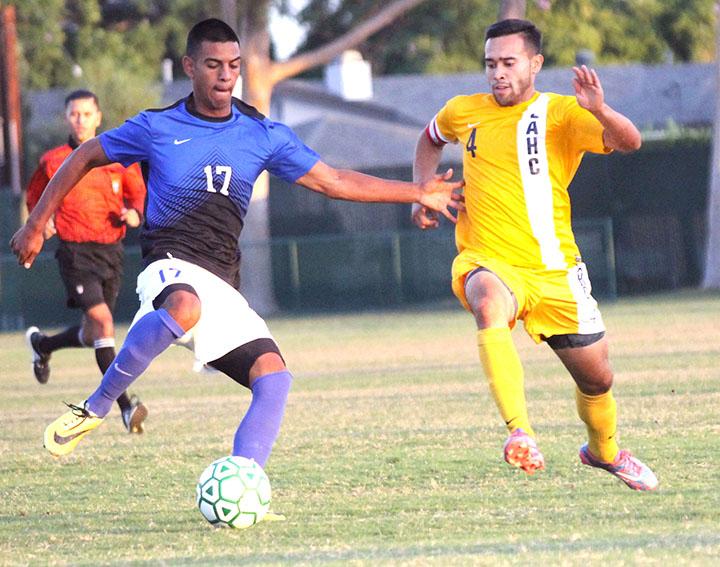 Skillful play by Cristian Carrillo trying to sake off his marker. Despite being the better team, Cerritos will not manage to get the full three points at home as they drew 1-1 with LA Harbor.