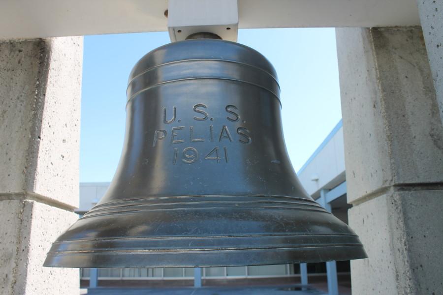 The U.S.S. Pelias crew ship survived the attack on Pearl Harbor in 1941. In 1980, Cerritos College received a replica of the ship’s bell. Photo credit: Briana Velarde