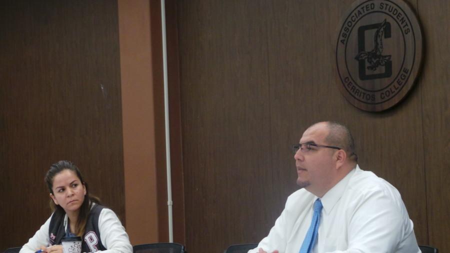 Chief Justice Alejandra Lopez, and Dean of Student Services Dr. Gilbert Contreras. Contreras addressed the court during the April 14 meeting. Photo credit: Perla Lara