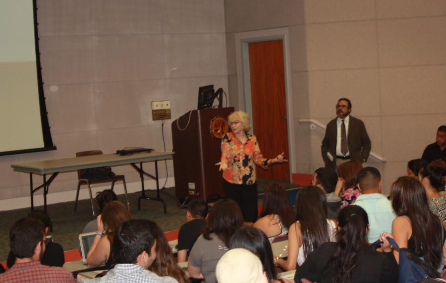 Economics professor Diane Keenan giving her presentation on her recent tour of Cuba. Photo credit: Michael Garcia