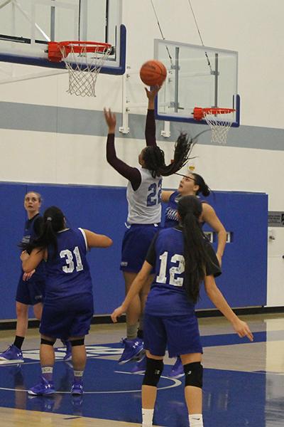Miranda Valentin going for a lay-up in practice. Valentin overall had 27 points this weekend at the College of the Sequoias Tournament. Photo credit: Toni Reveles