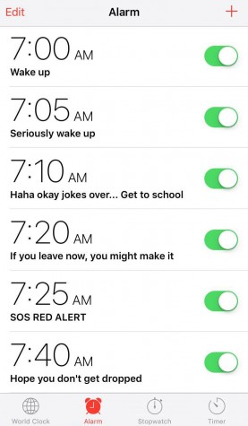Keeping several alarms helps make sure that you don’t get to class late. However, you need to make sure you actually wake up and leave on time