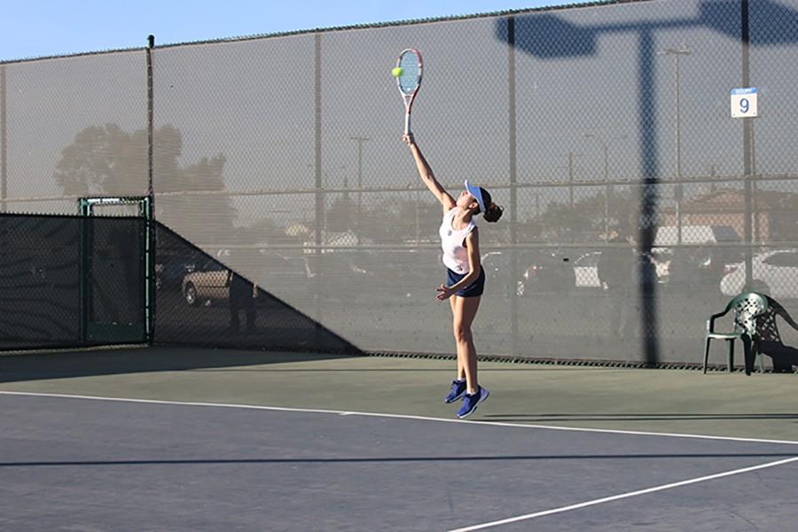 Valentina Polonyi serving for her match on January 26. Polonyi later went on to win her match.