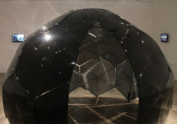 Beatriz Cortez created a dome, Black Mirror for her art show Your Life Work. The dome piece is connected to a previous work of hers, The Cosmos.