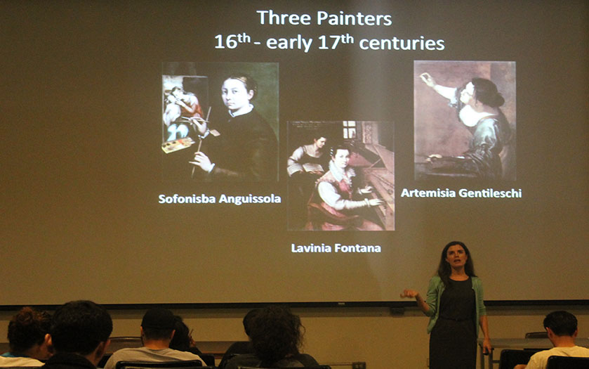 Dr. Lisa Boutin-Vitela, presents women in art Thurs., March 24, 2016. The artist shown: Sofonisba Anguissola, Lavinia Fontana and Artemisia Gentileschi. Photo credit: Monique Nethington