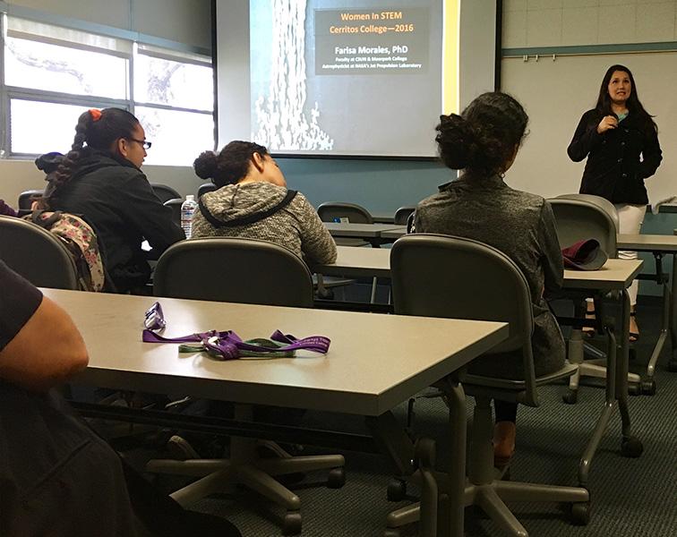Dr. Morales, guest speaker, explained the reason why she started going to college. She is now a research scientist at NASA. Photo credit: Claudia Cazares