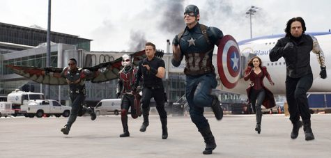 Chris Evans, Elizabeth Olsen, Jeremy Renner, Paul Rudd, Anthony Mackie and Sebastian Stan in "Captain America: Civil War." (Photo courtesy Marvel Studios/TNS)