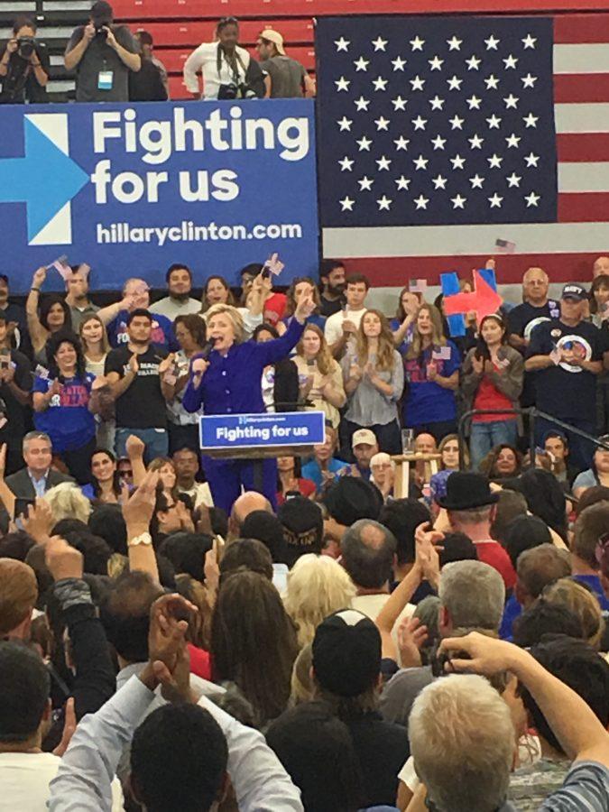 Former first lady, Hilary Clinton, held a rally on Tuesday at Long Beach City College. Many supporters who stood in line for hours waiting to be let into the rally werent able to go inside due to the colleges gym reaching full capacity. Photo credit: Briana Hicks
