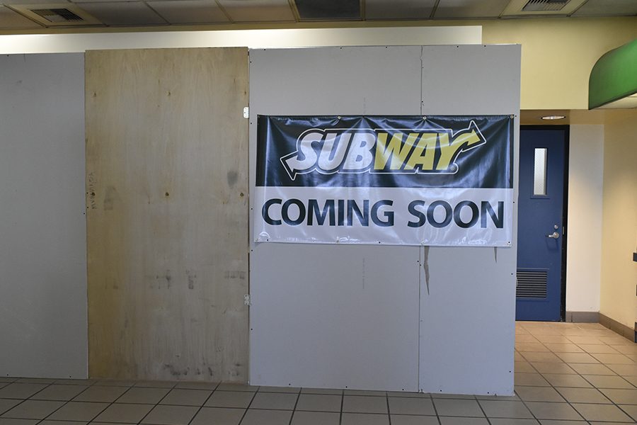 The space in the Cerritos College student center where Taco Bell used to be is now under construction. Stutents can hear the sound of construction takin place. Photo credit: Perla Lara
