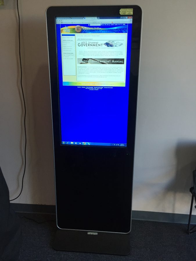 If the funding of the computerized kiosk legislation is approved, then this touchscreen will be placed in Falcon Square. Students will be able to interact with it and be notified of programs and club events.