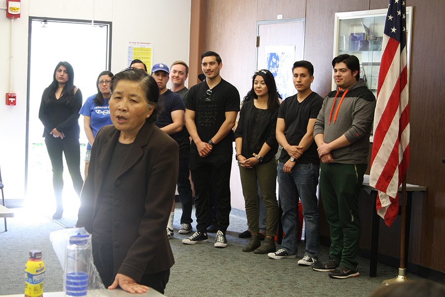 Dr. Shin Liu and Cerritos College students getting approval for funding for the students to go to on an ad-hoc trip to Taiwan over the summer. The funds were approved Wednesday, April 12 at ASCC Senate.