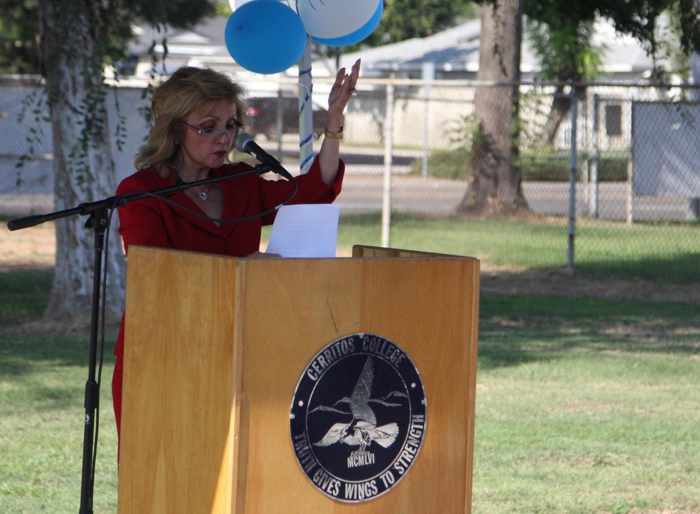 Hasmik Danielian, Norwalk-La Mirada Unified School District superintendent speaking at the opening ceremony at La Mirada adult school. Classes will now be available at the adult school from MATH, ENG and ESL. Photo credit: David Jenkins
