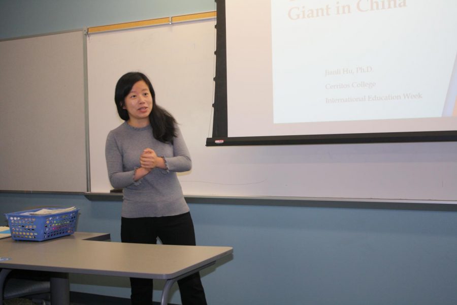 Professor of Business Administration Jianli Hu went over the aspects of Giant in China. International student week happens every year in November. Photo credit: Nicholas Johnson