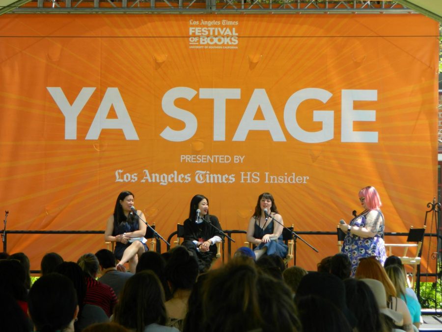 Authors Gloria Chao, Mary H.K. Choi, Zan Romanoff in conversation with author Amy Spalding (left to right). Authors discussed their contemporary novels and the category of young adult fiction.