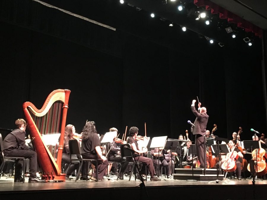 Alan J. Hallback conducting the College Orchestra in Mozarts The Marriage of Figaro, Overture. Photo credit: Oceana Christopher