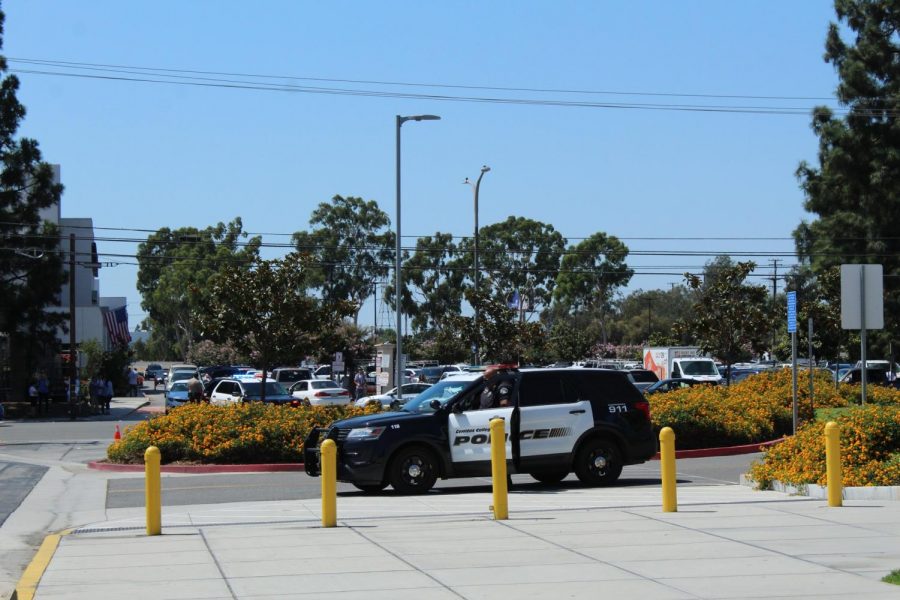 Cerritos College police and the Norwalk Sheriffs Station were posted on various corners of the Cerritos College campus, blocking off the affected areas. They arrived shortly before noon due to a suspect allegedly disrupting a math class as well as a potential bomb threat on Sept. 3, 2019.