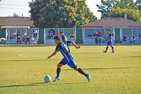 Defender Jorge Cardona, 18, pressures the ELAC defense. The Cerritos offense controlled the flow of the game with nine shots on goal to the ELAC one.