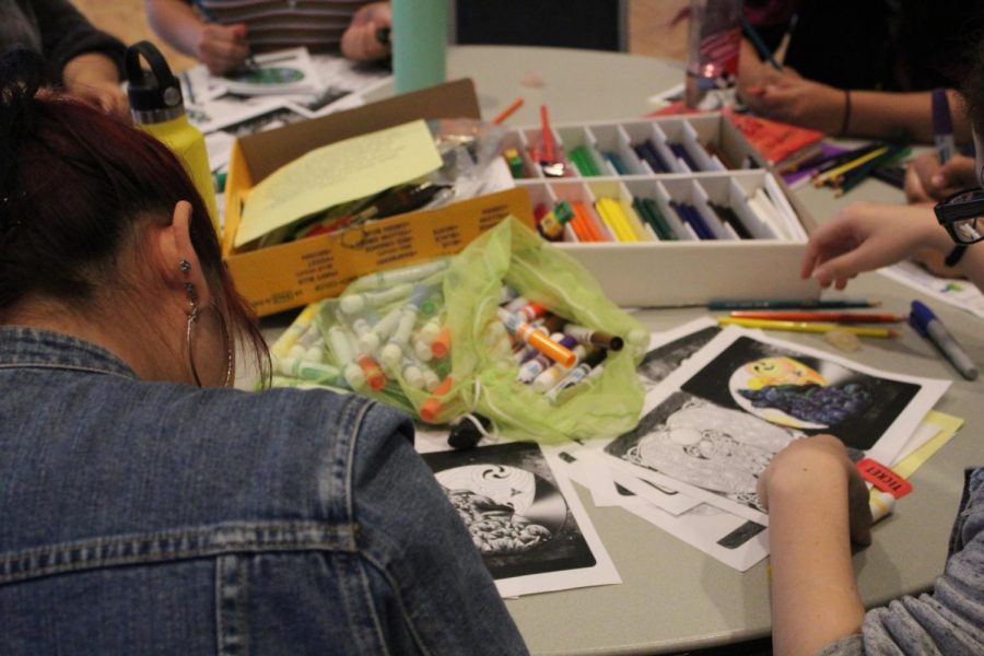 Students coloring Mandalynths, a technique which focuses the mind to keep you grounded.