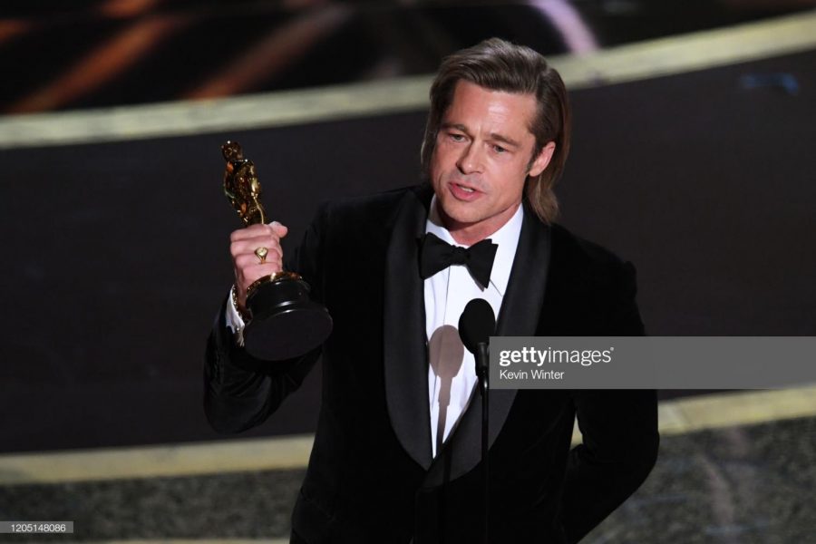 HOLLYWOOD%2C+CALIFORNIA+-+FEBRUARY+09%3A+Brad+Pitt+accepts+the+Actor+in+a+Supporting+Role+award+for+Once+Upon+a+Time...in+Hollywood+onstage+during+the+92nd+Annual+Academy+Awards+at+Dolby+Theatre+on+February+09%2C+2020+in+Hollywood%2C+California.+