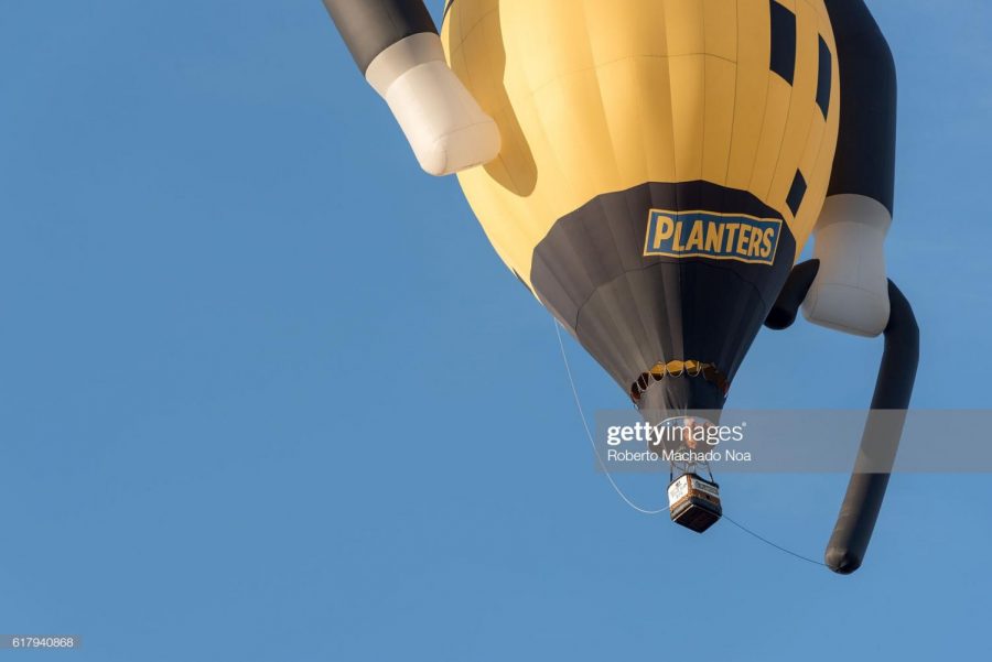TORONTO, ONTARIO, CANADA - 2016/10/12: Mr. Peanut advertisement balloon over Toronto city. Mr. Peanut is the advertising logo and mascot of Planters, an American snack-food company and division of Kraft Foods.