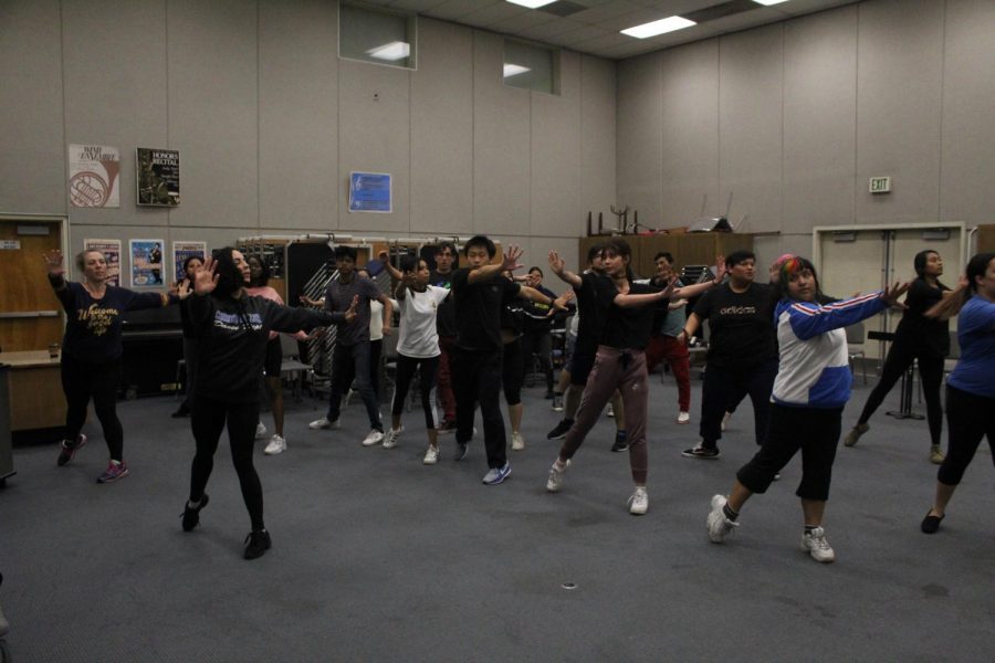 Rebekah Hathaway and Christine Gregory, instructors in the Dance Department, taught the students a dance combination. The students performed the short dance combo for auditions. Photo credit: Rocio Valdez