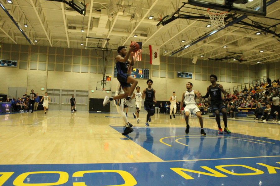 Freshman guard Joshua Belvin lay up the ball. Against Santiago Canyon during the Southern California Regional playoffs March 7, 2020. Photo credit: Derrick Coleman