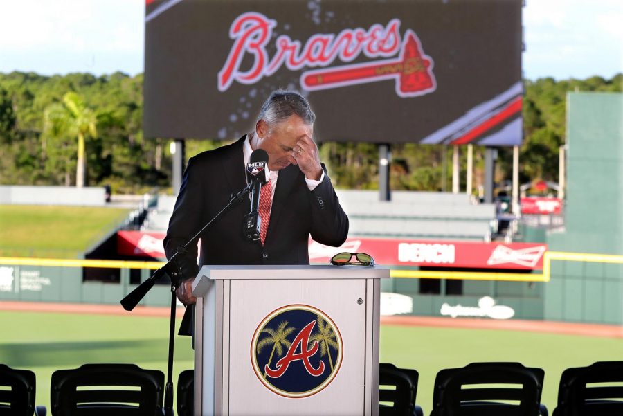 Major League Baseball Commissioner Rob Manfred pauses before answering a question about the Houston Astros while holding his press conference during the Florida Governors Dinner kicking off spring training at the Atlanta Braves CoolToday Park on Sunday, Feb. 16, 2020, in North Port, Fla. (Curtis Compton/Atlanta Journal-Constitution/TNS)