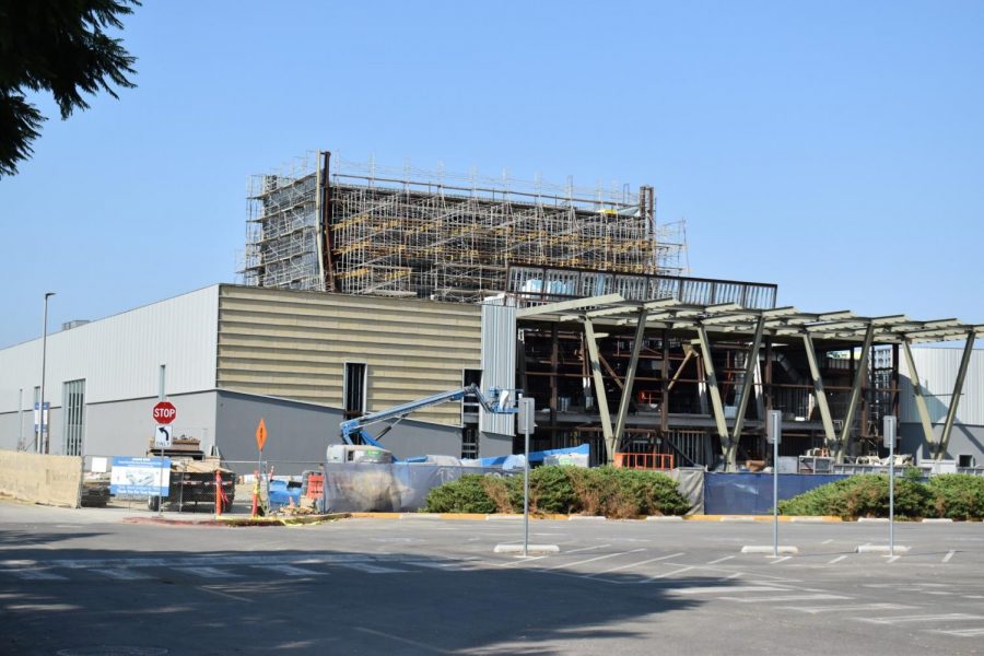 View from the South side of the new Performing Arts Center. Construction has been underway for more than a year after breaking ground on Mar. 6. 