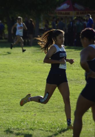 Valeria Guerra pacing herself during a cross country meet last fall. Guerra and her teammates continue to train while waiting to see if sports will return in the spring.