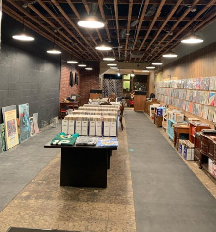 A look at the record shop from the entrance. Plenty of records are available for customers to look through.