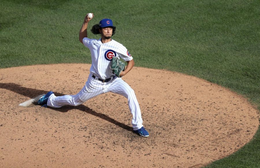 Chicago Cubs starting pitcher Yu Darvish works against the Miami Marlins in the seventh inning of Game 2 of the National League Wild Card series at Wrigley Field in Chicago on Friday, Oct. 2, 2020. Photo credit: Chris Sweda/Chicago Tribune/TNS