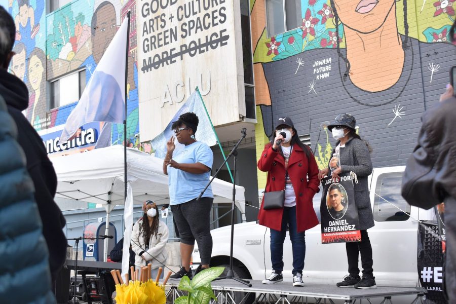 Maria Hernandez speaks about her brother Daniel during a BLM protest on March 8, 2021. Daniel was murder by LAPD in late 2020.