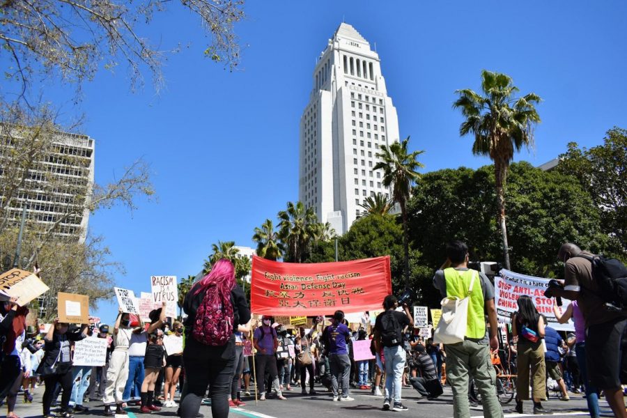 Hundreds marched against Asian-hate in Los Angeles on March 27, 2021. The march began at LA city hall. 