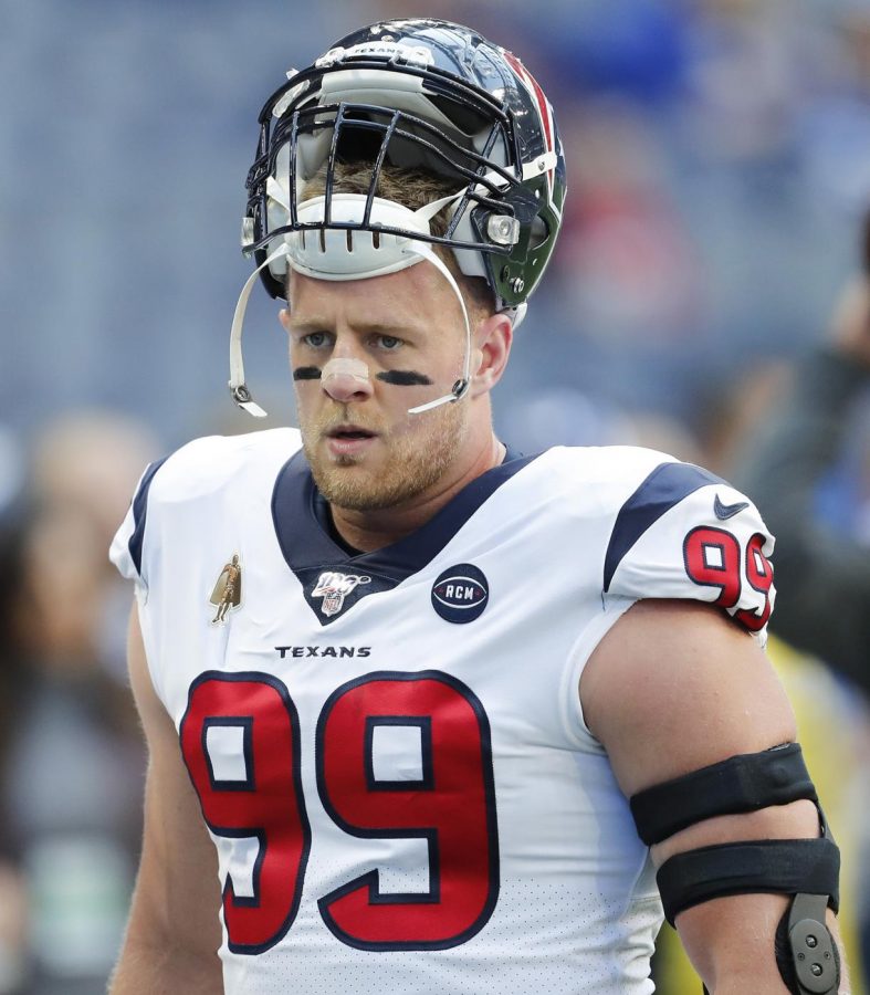 Houston+Texans+defensive+end+J.J.+Watt+%2899%29+prepares+for+the+game+against+the+Indianapolis+Colts+on+Sunday%2C+Oct.+20%2C+2019+at+Lucas+Oil+Stadium+in+Indianapolis%2C+Ind.+The+Colts+defeated+the+Texans+30-23.+%28Sam+Riche%2FTNS%29