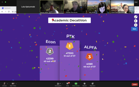 The participants sees the final scores of the Kahoot game. PTK comes in first place, Econ comes in second place and ALPFA comes in third place. Mar. 9, 2021