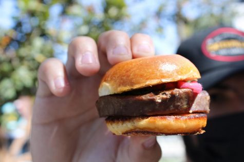"Cluck-A-Doodle-Moo" served their "Grilled Beef Tenderloin Slider" to attendees of the "Touch of Disney" event at California Adventure Park on April 16, 2021. Everyone in attendance was required to social distance and wear a face mask at all times.