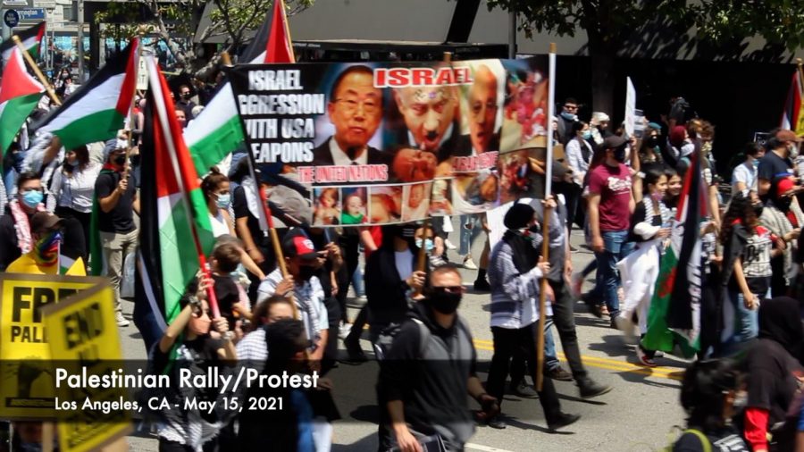 The+Palestinian+Rally%2FProtest+on+May+15%2C+2021+began+at+the+Wilshire+Federal+Building+and+demonstrators+marched+west+chanting+in+support+of+Palestine.+Many+people+believe+the+U.S.+needs+to+stop+funding+Israel+and+provide+more+support+for+the+Palestinians.