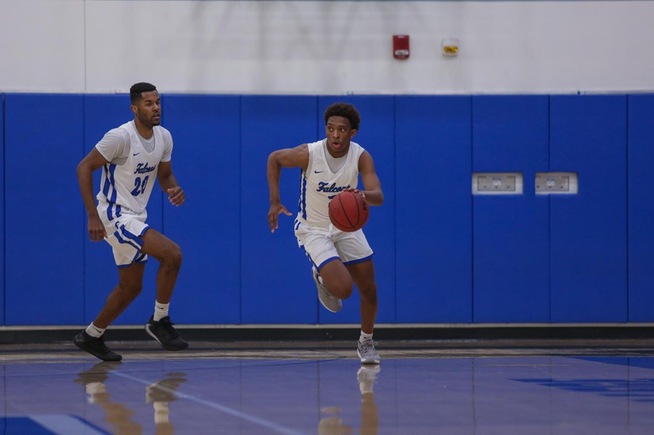 Joshua Belvin (2) and Dorian Harris (20) at the Santiago Canyon match. Almost a year later and the Falcons are still as ready as ever to face another opponent. Photo credit: Daryl Peterson/ Sports Information Office